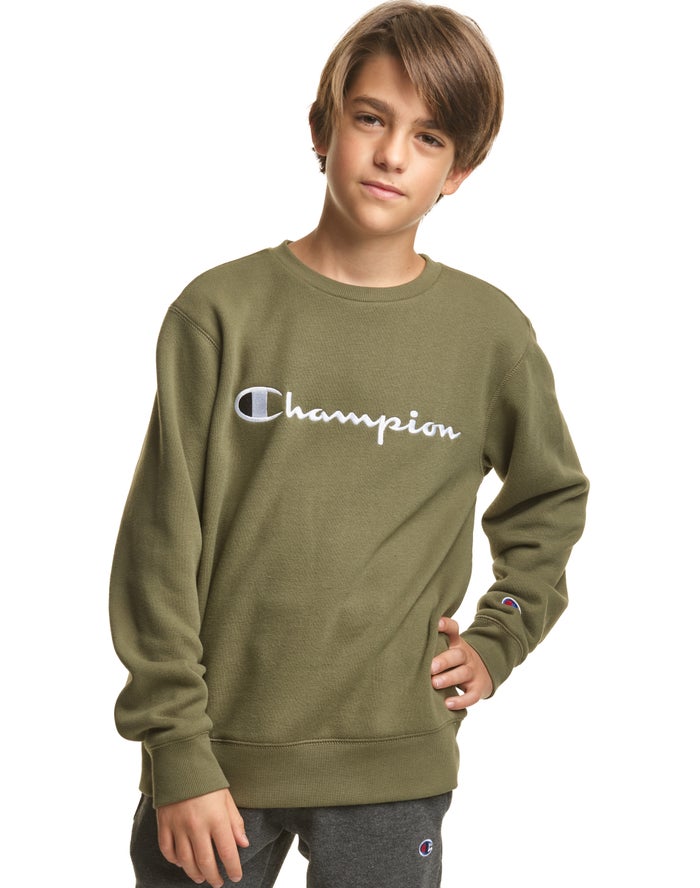 Champion Fleece Crew Embroidered Logo Sweatshirt Jongens - Olijfgroen - Belgie 2046MPIQX